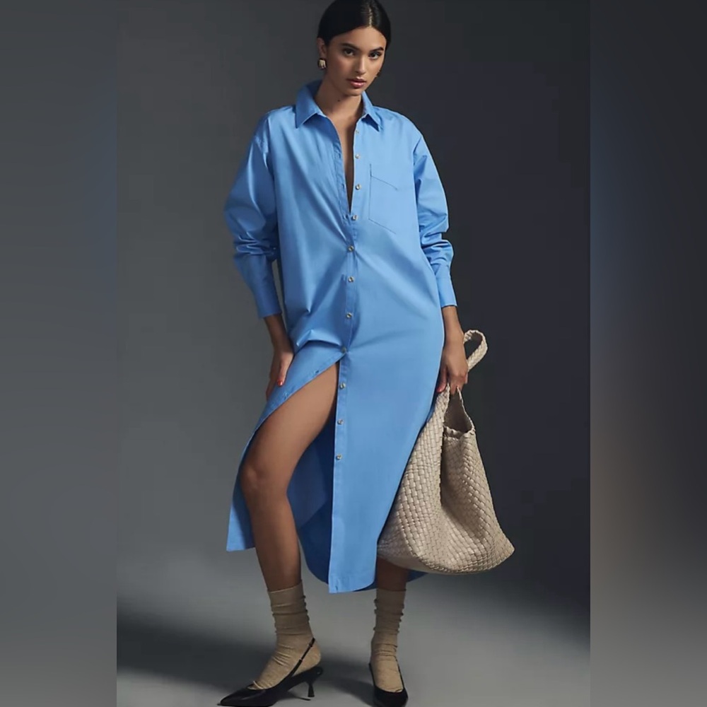 Maeve The Soren Light Blue Collared Shirt Dress